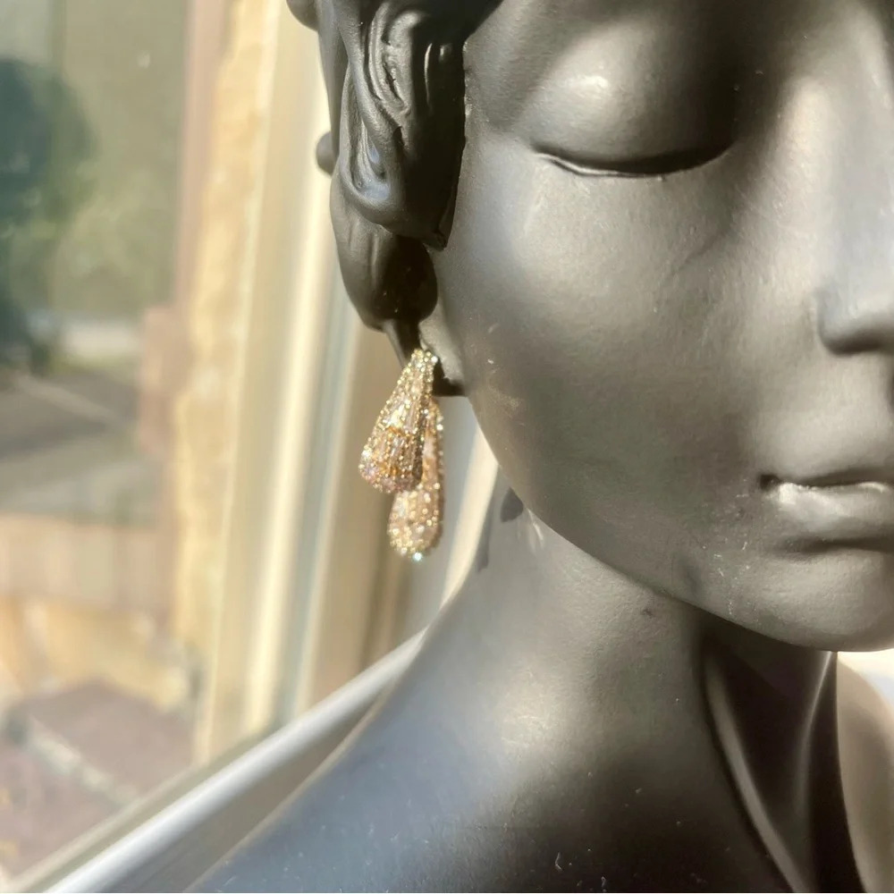 New! Simple Classic Style Solid Color Inlay Copper Rhinestones Gold Ear Studs